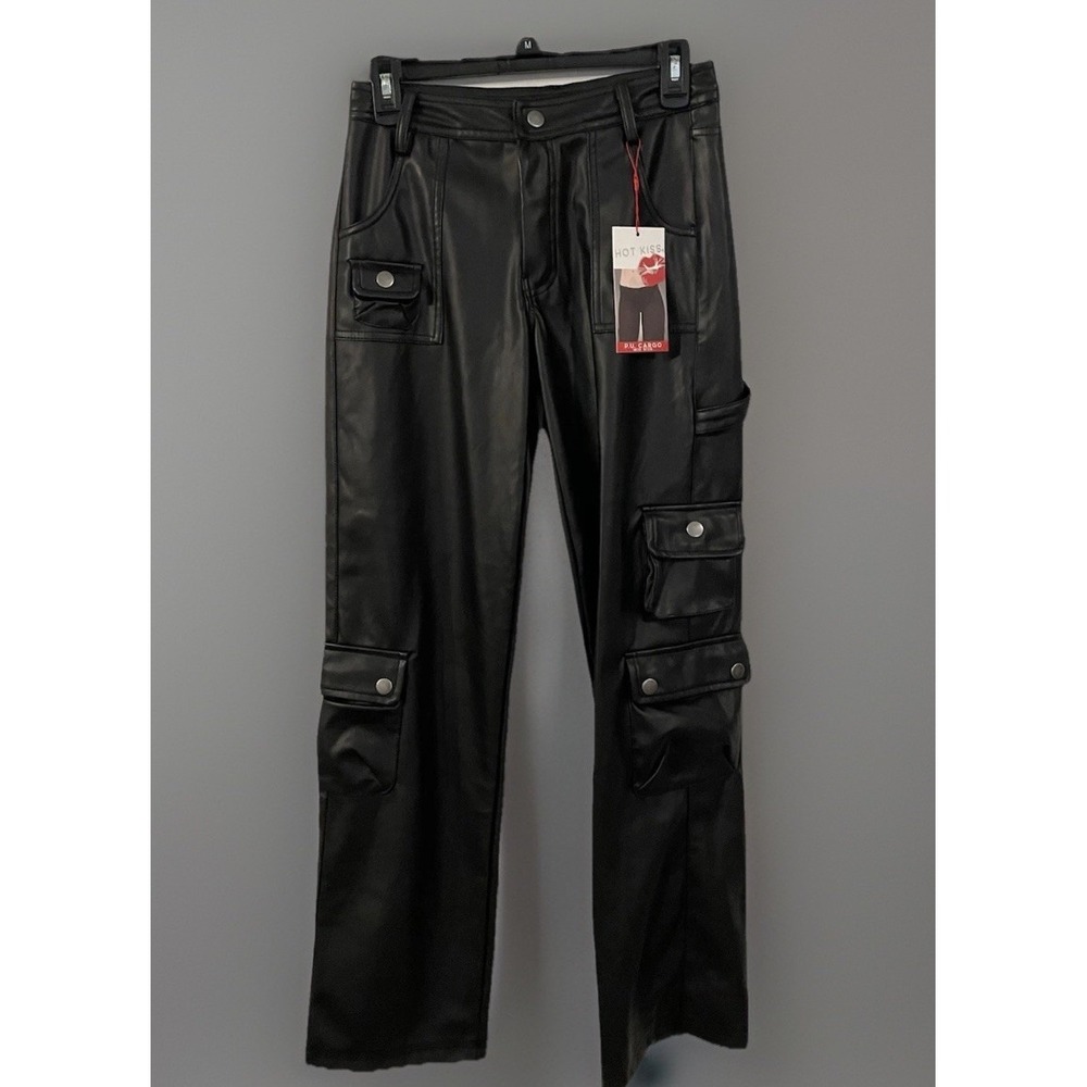 New Hot Kiss Faux Leather Black Pants Cargo Tactical Gothic SIZE 5 Pockets